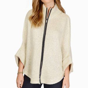 Tobi Knit Full Zip Batwing Poncho Sweater Cardigan Jacket With Contrast Detail